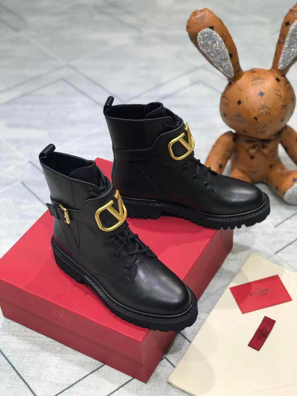 Vlogo Signature Combat Boot 35mm Black Calfskin