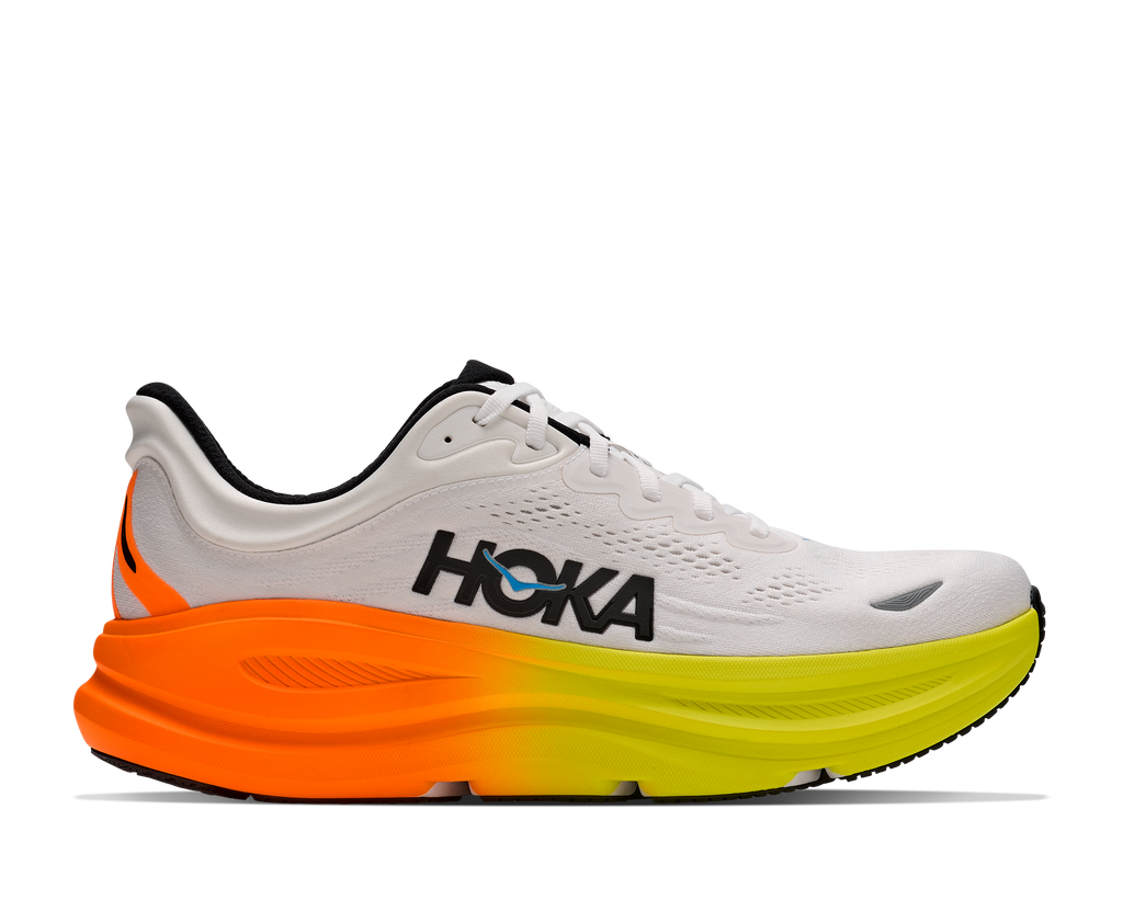 HOKA Men's Bondi 9 - WHITE / NEON TANGERINE