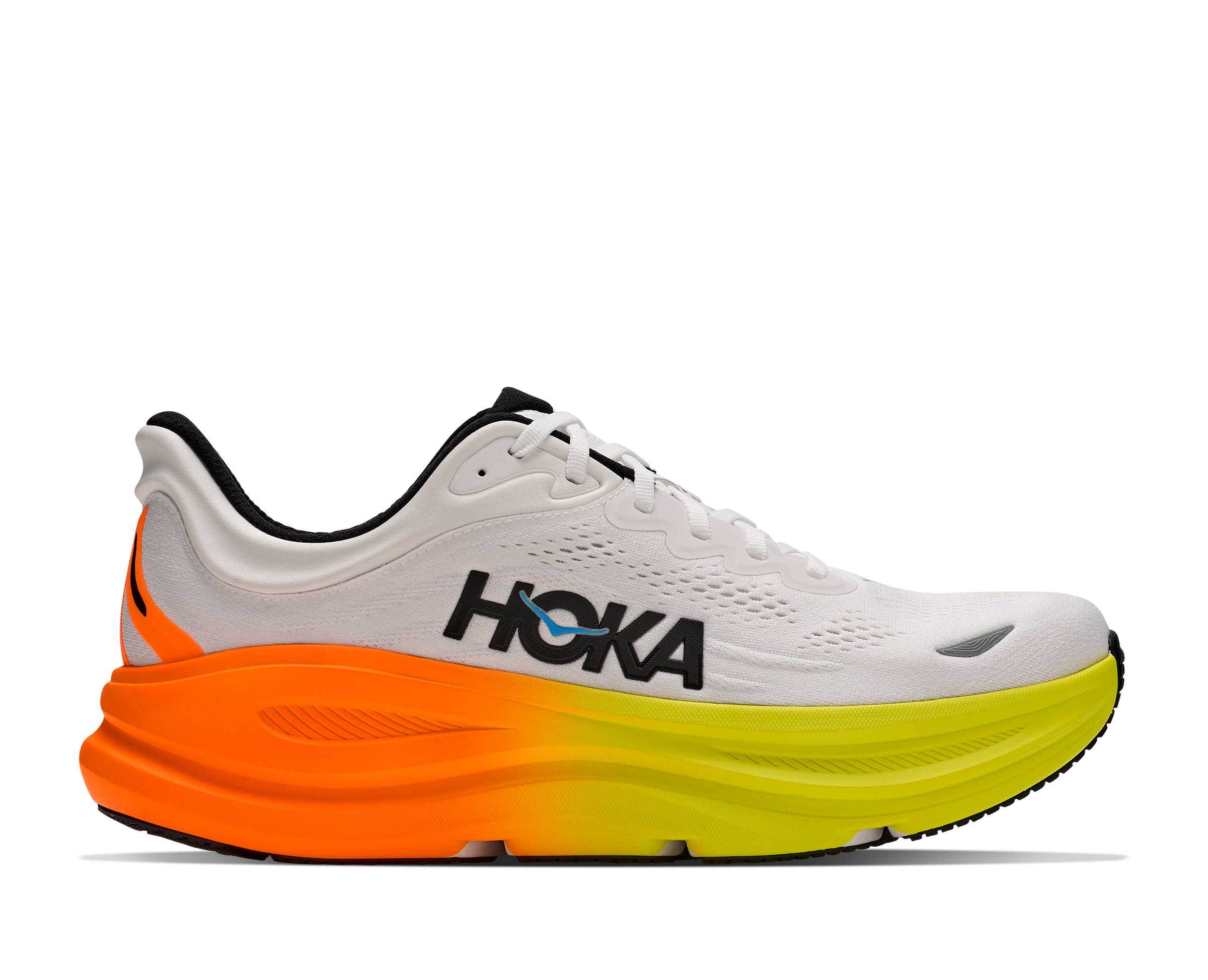 HOKA Men's Bondi 9 - WHITE / NEON TANGERINE