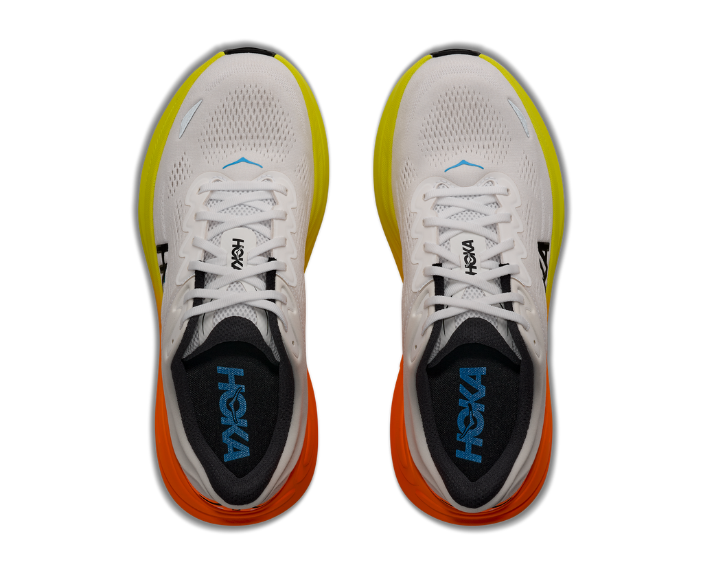 HOKA Men's Bondi 9 - WHITE / NEON TANGERINE (Wide)