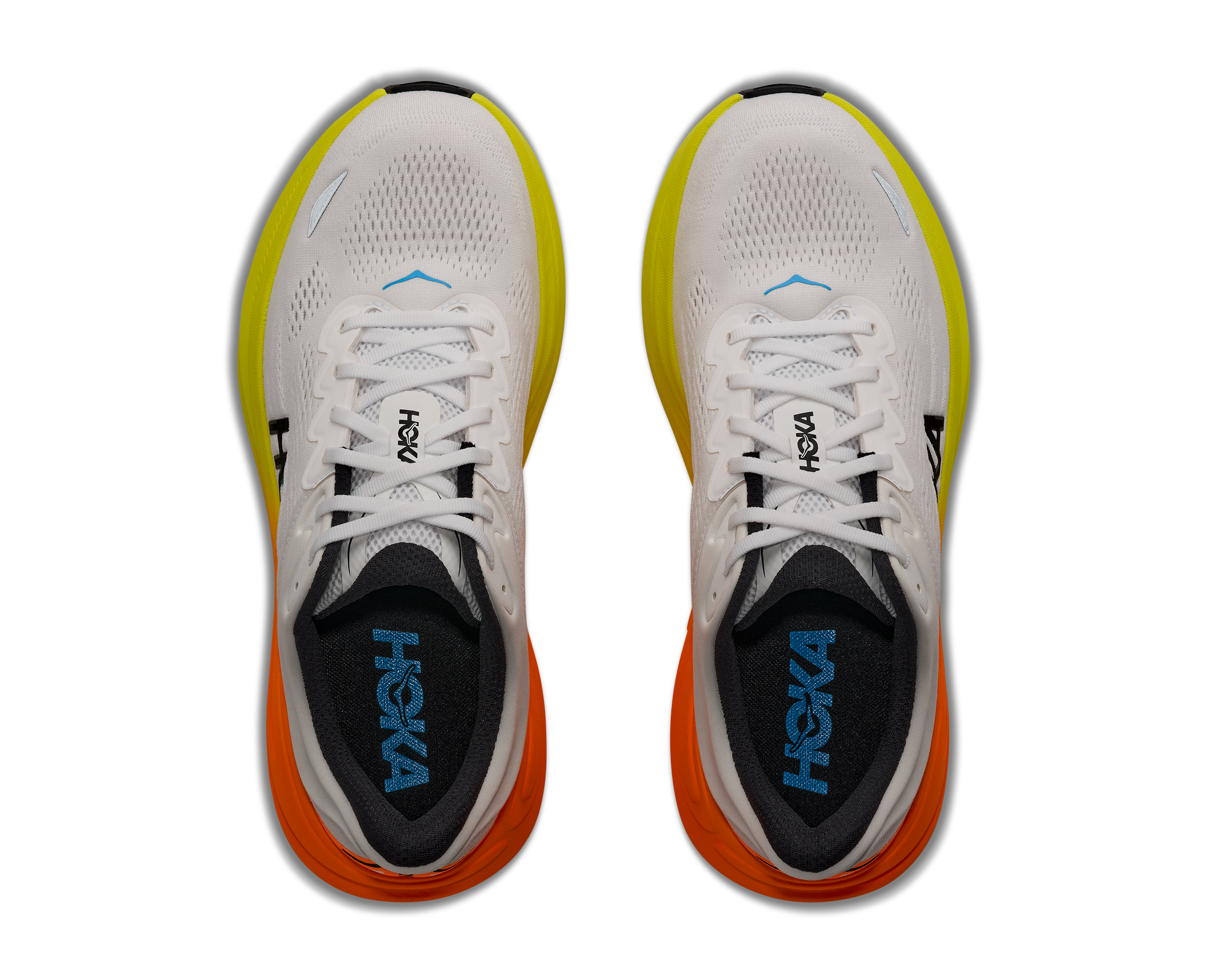 HOKA Men's Bondi 9 - WHITE / NEON TANGERINE