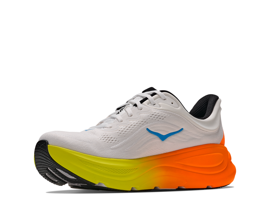 HOKA Men's Bondi 9 - WHITE / NEON TANGERINE