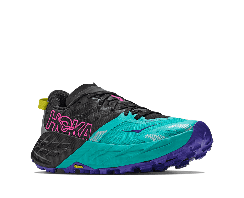 HOKA Women's Speedgoat 7 - BLACK / ELECTRIC AQUA