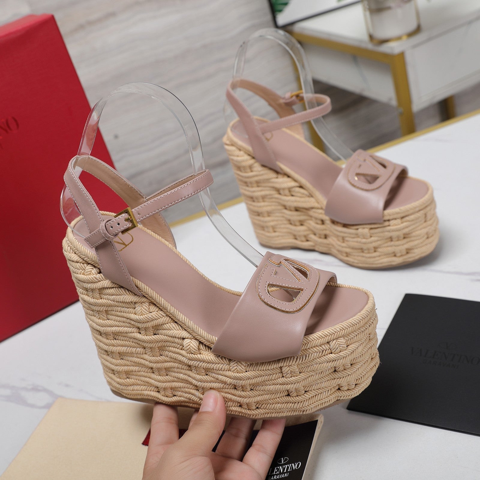 VL Flatform Sandal 15mm In Pinky Nude Cowhide 456396