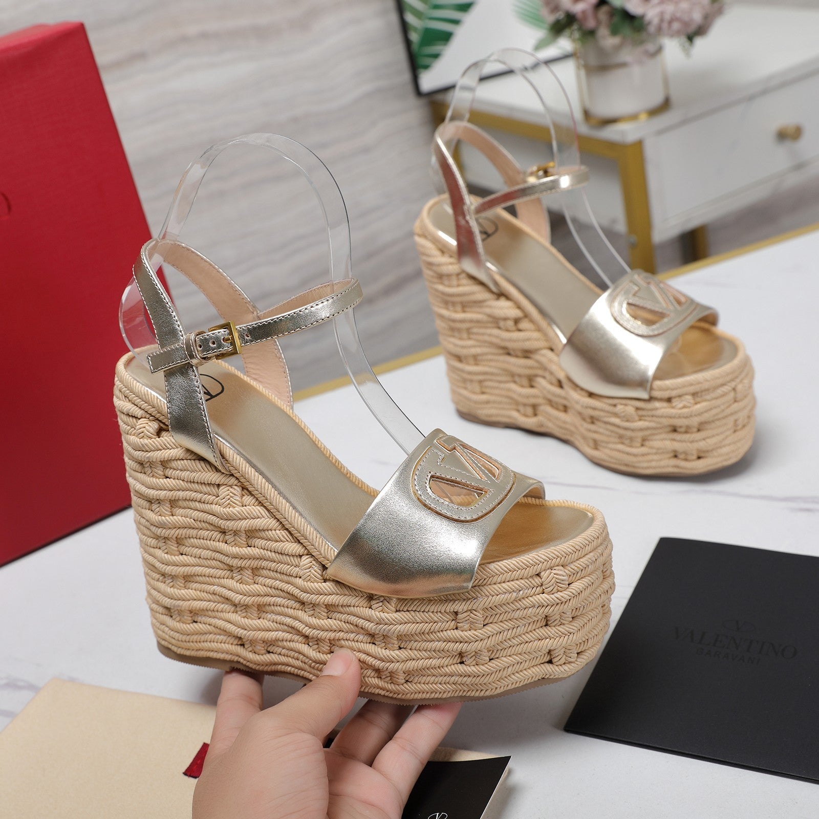 VL Flatform Sandal 15mm In Silver Cowhide 456394