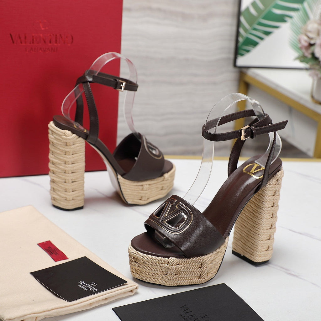 VL High-Heeled Flatform Sandals 13mm In Dark Chocolate Cowhide 456384