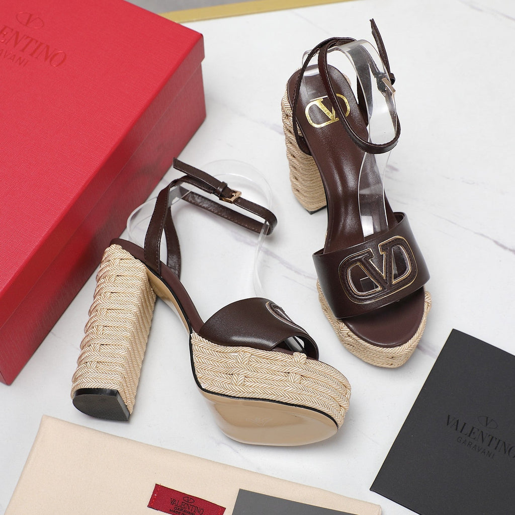 VL High-Heeled Flatform Sandals 13mm In Dark Chocolate Cowhide 456384