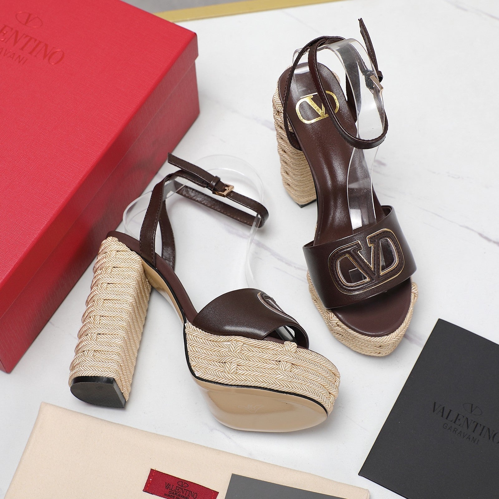 VL High-Heeled Flatform Sandals 13mm In Dark Chocolate Cowhide 456384