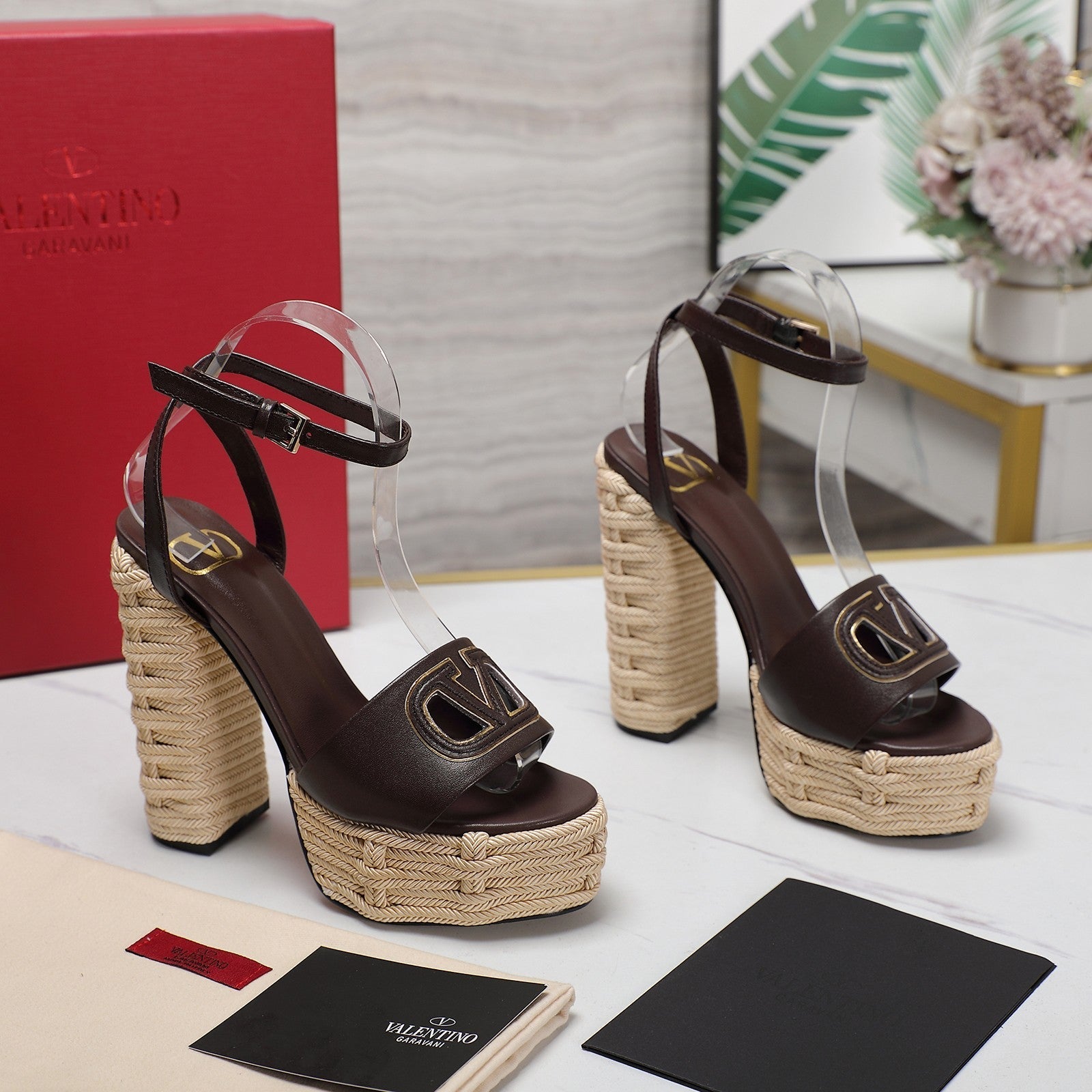 VL High-Heeled Flatform Sandals 13mm In Dark Chocolate Cowhide 456384