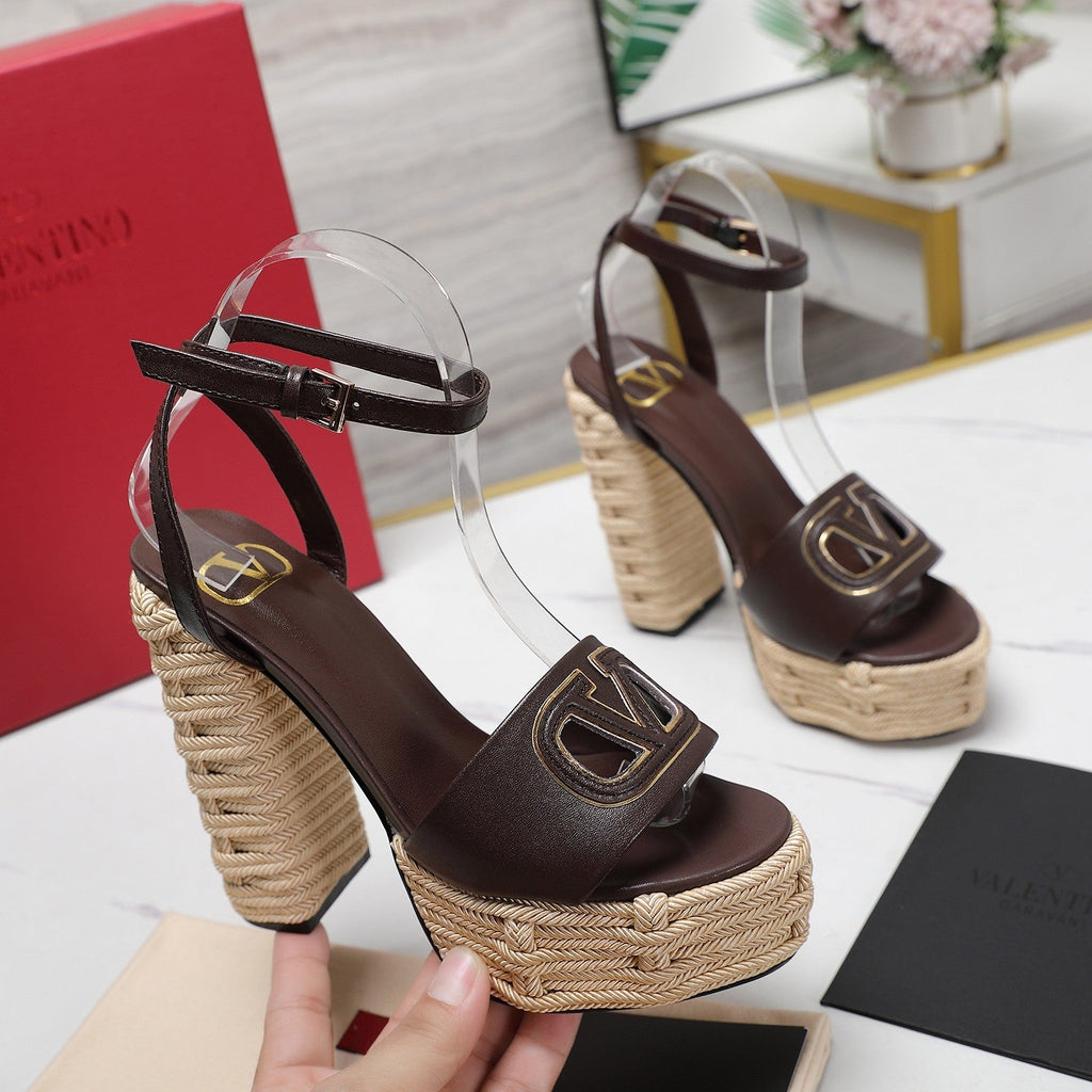 VL High-Heeled Flatform Sandals 13mm In Dark Chocolate Cowhide 456384