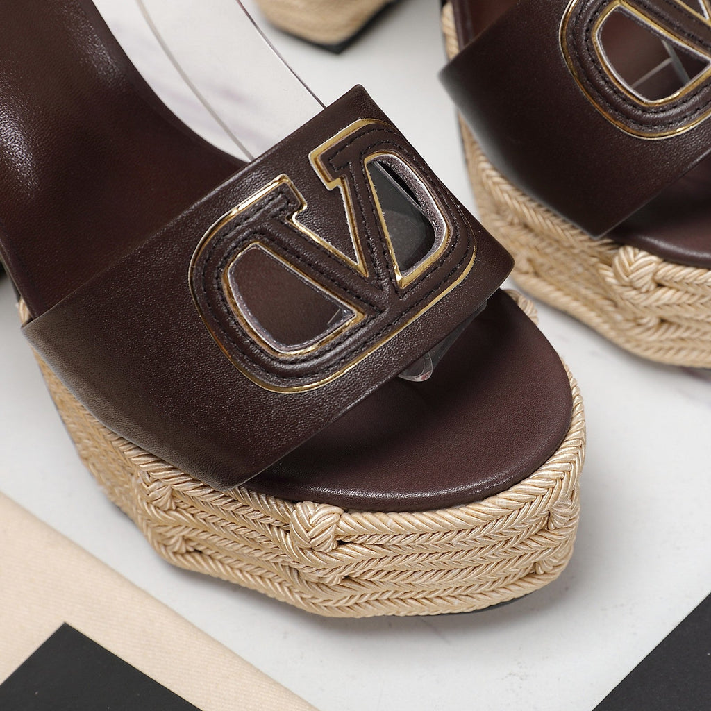 VL High-Heeled Flatform Sandals 13mm In Dark Chocolate Cowhide 456384