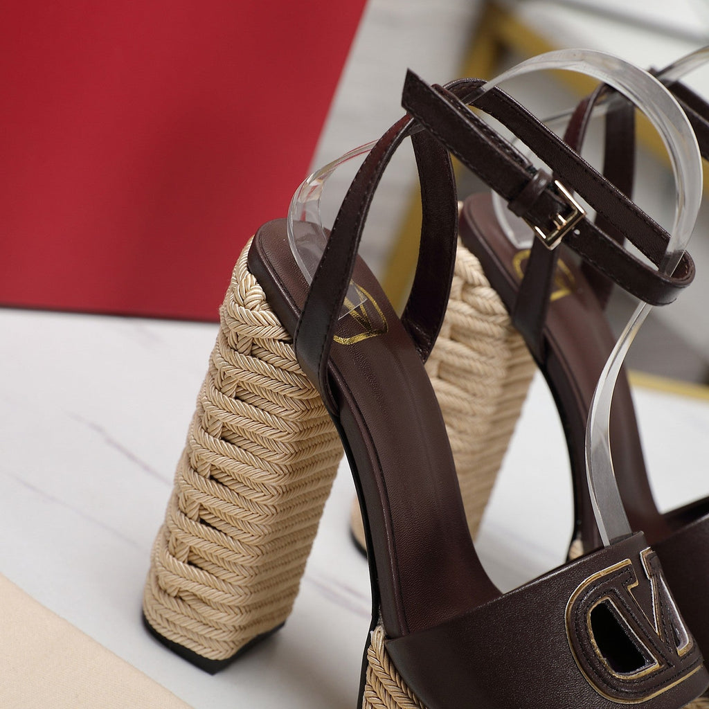 VL High-Heeled Flatform Sandals 13mm In Dark Chocolate Cowhide 456384