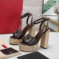 VL High-Heeled Flatform Sandals 13mm In Dark Chocolate Cowhide 456384