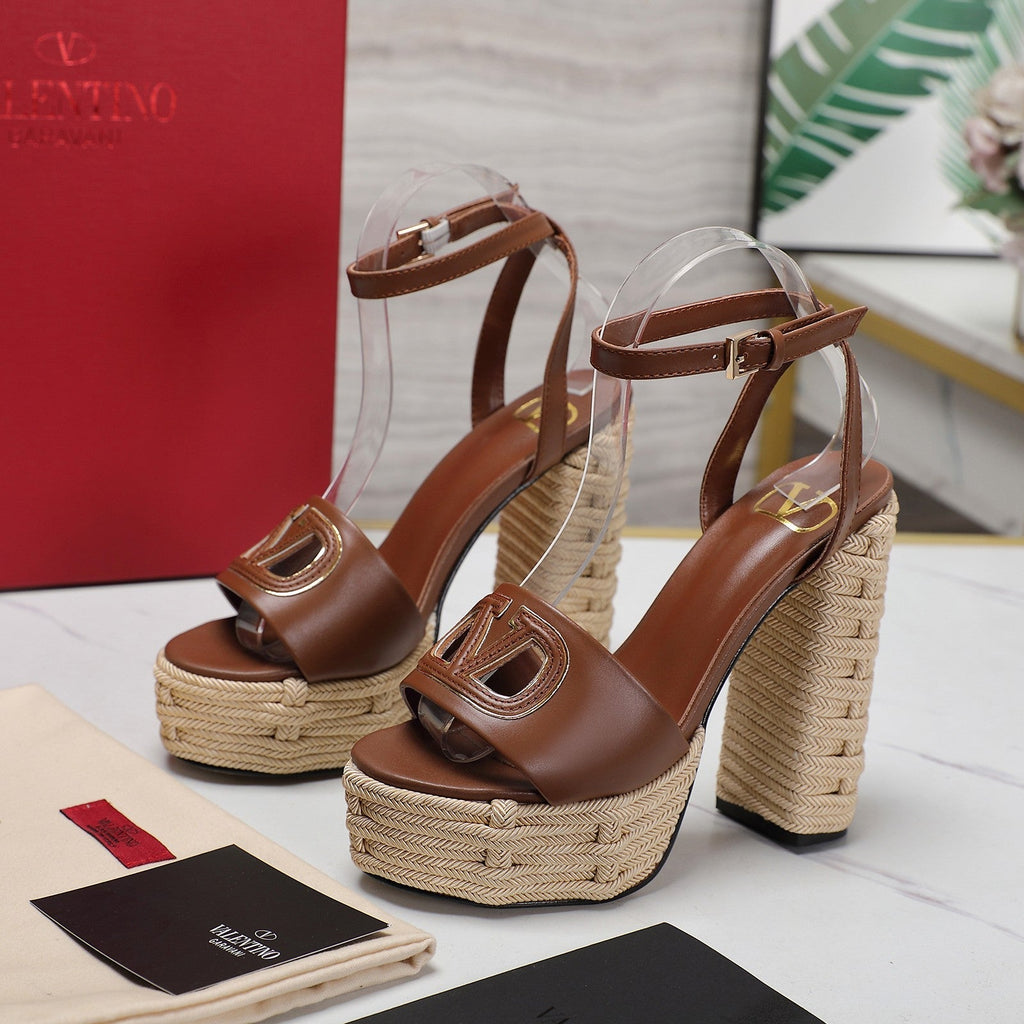 VL High-Heeled Flatform Sandals 13mm In Chocolate Brown Cowhide 456383