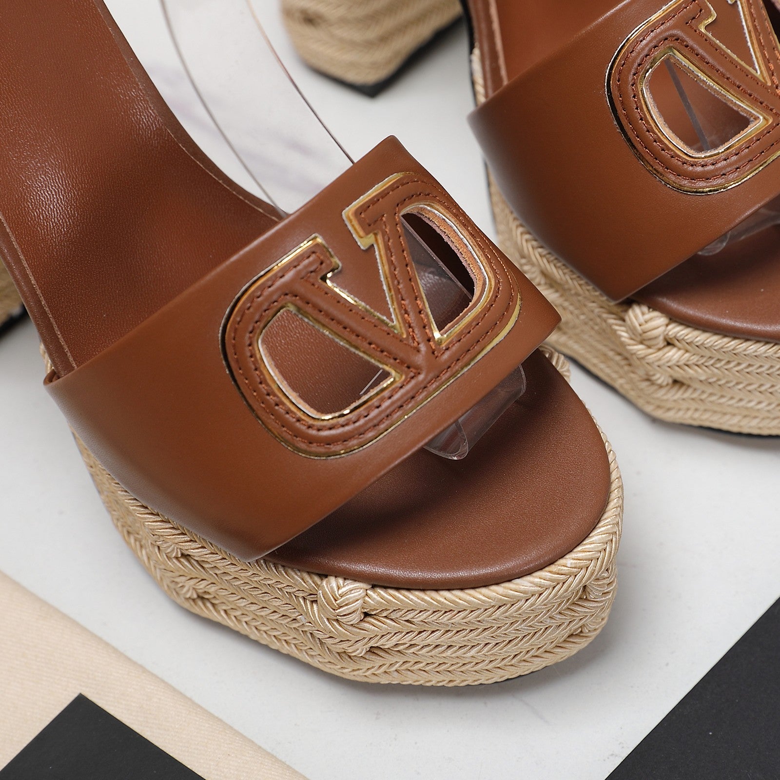 VL High-Heeled Flatform Sandals 13mm In Chocolate Brown Cowhide 456383