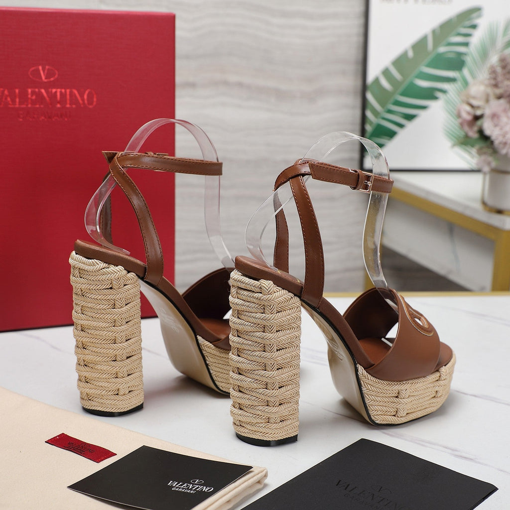 VL High-Heeled Flatform Sandals 13mm In Chocolate Brown Cowhide 456383
