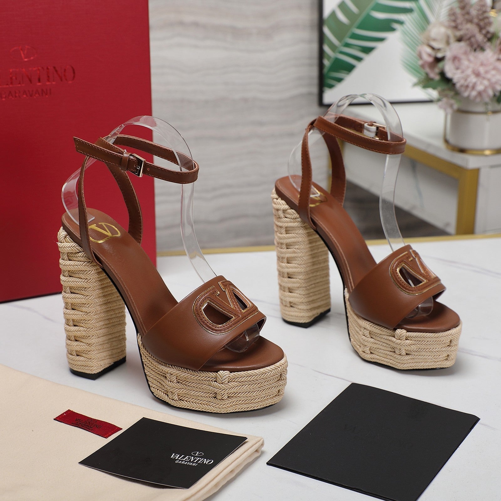 VL High-Heeled Flatform Sandals 13mm In Chocolate Brown Cowhide 456383