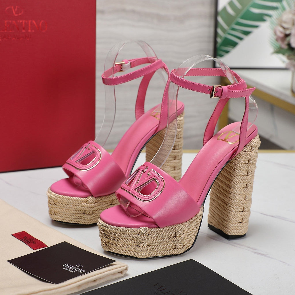 VL High-Heeled Flatform Sandals 13mm In Pink Cowhide 456382