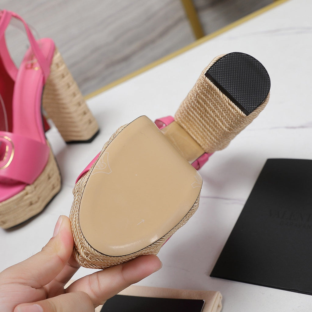 VL High-Heeled Flatform Sandals 13mm In Pink Cowhide 456382