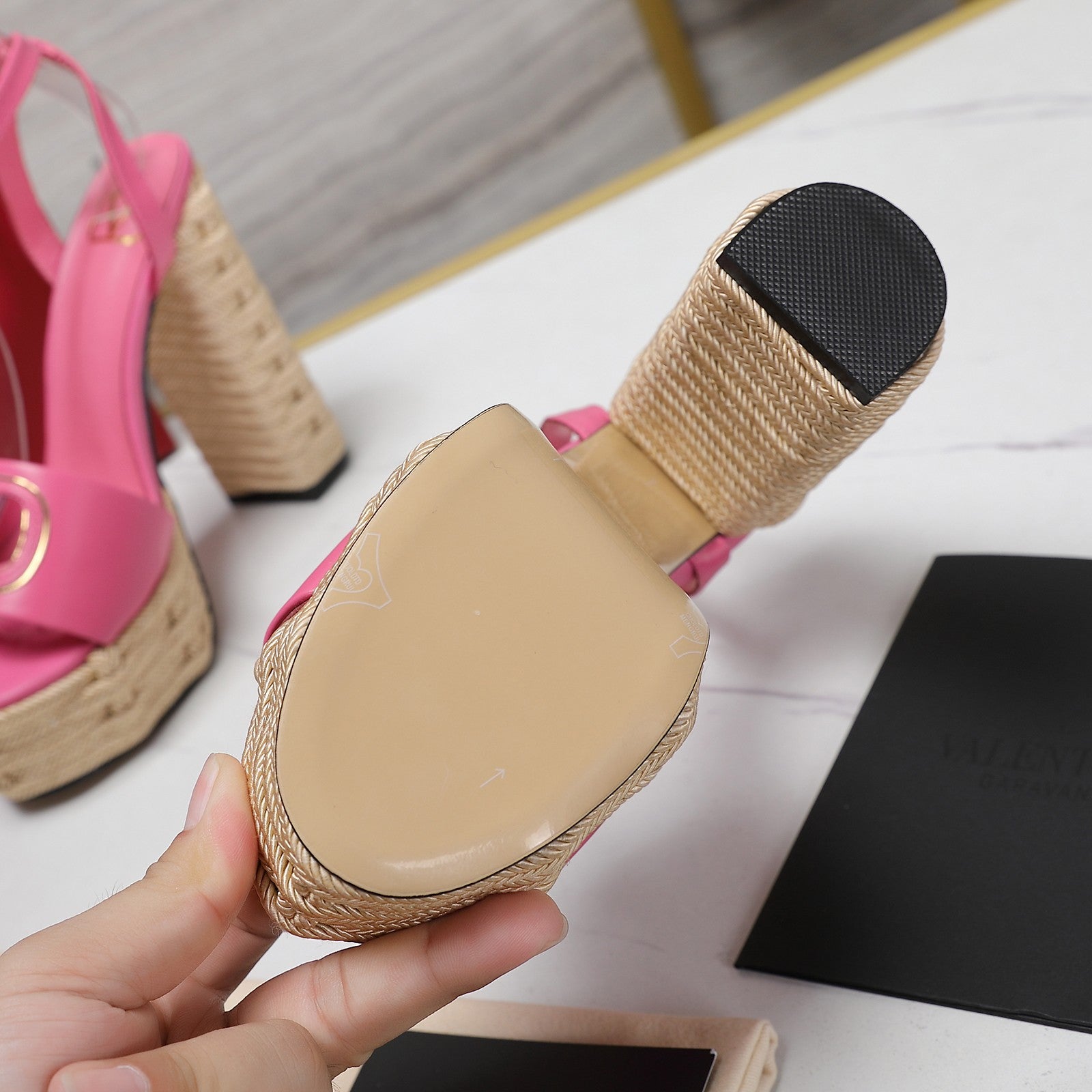 VL High-Heeled Flatform Sandals 13mm In Pink Cowhide 456382