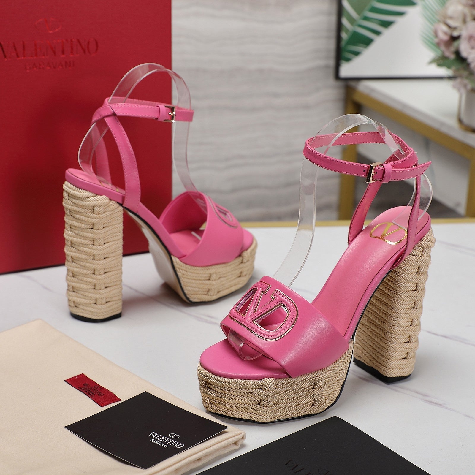 VL High-Heeled Flatform Sandals 13mm In Pink Cowhide 456382
