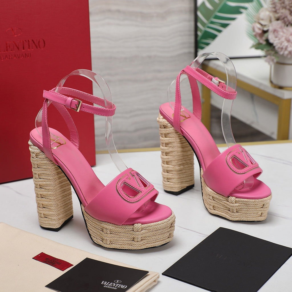 VL High-Heeled Flatform Sandals 13mm In Pink Cowhide 456382