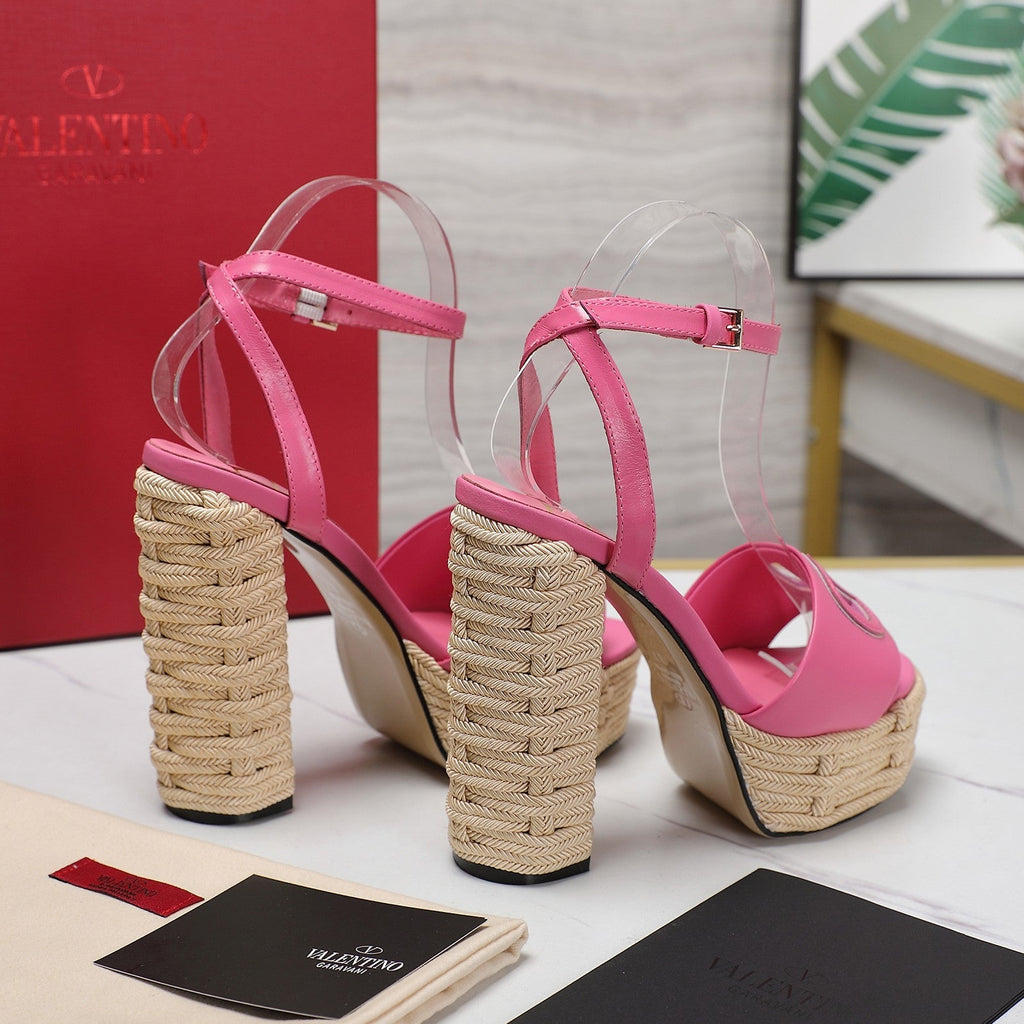 VL High-Heeled Flatform Sandals 13mm In Pink Cowhide 456382