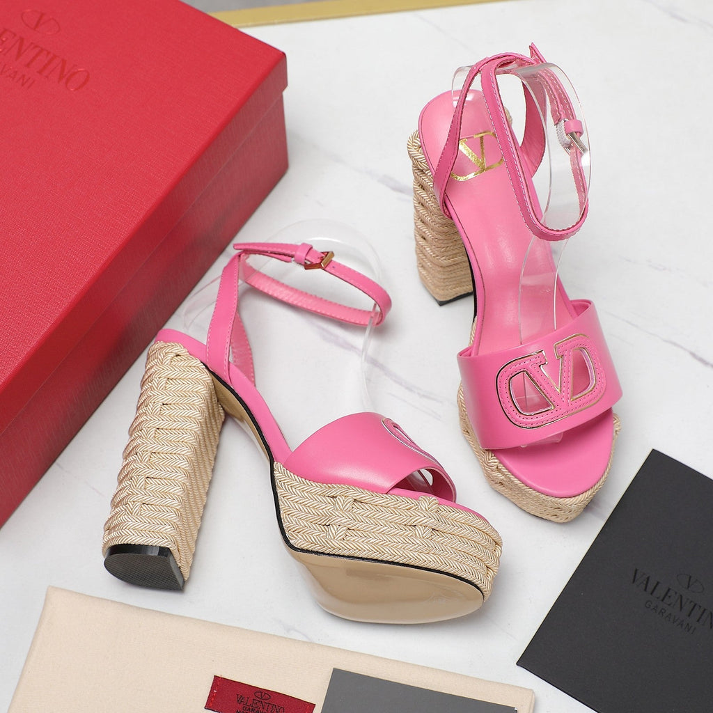 VL High-Heeled Flatform Sandals 13mm In Pink Cowhide 456382