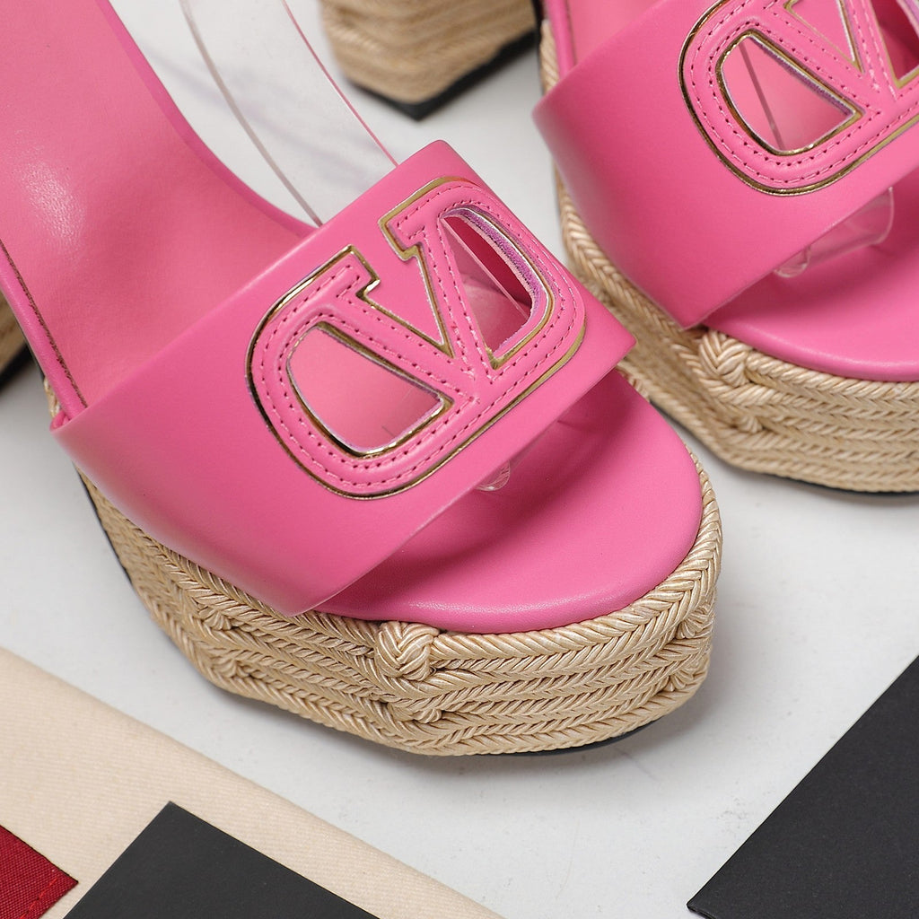 VL High-Heeled Flatform Sandals 13mm In Pink Cowhide 456382