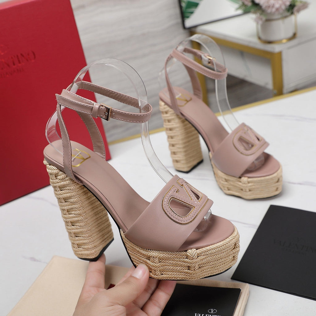 VL High-Heeled Flatform Sandals 13mm In Pinky Nude Cowhide 456381