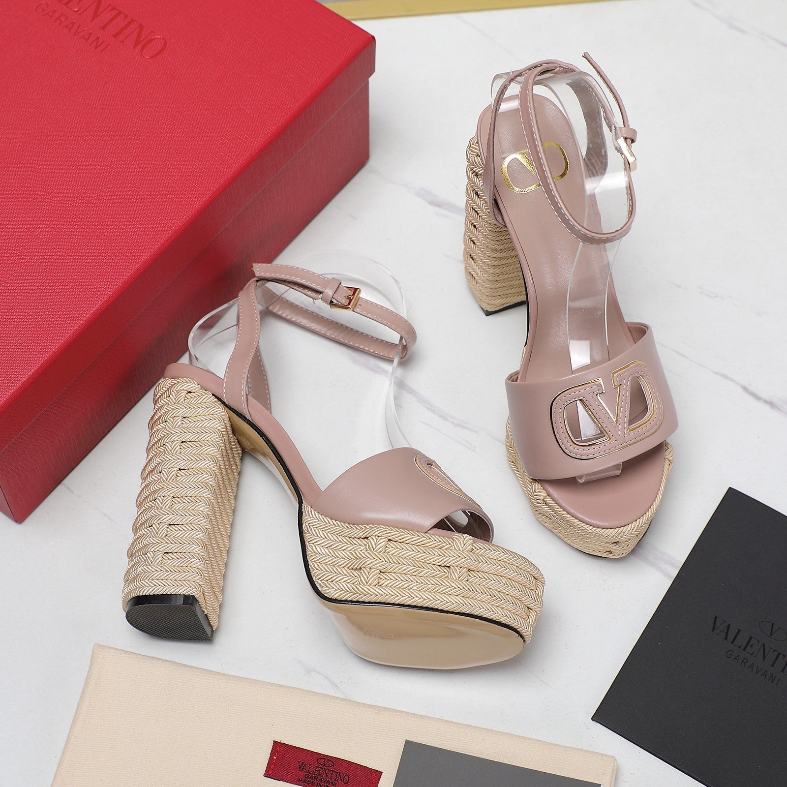 VL High-Heeled Flatform Sandals 13mm In Pinky Nude Cowhide 456381