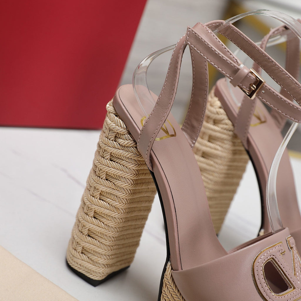 VL High-Heeled Flatform Sandals 13mm In Pinky Nude Cowhide 456381
