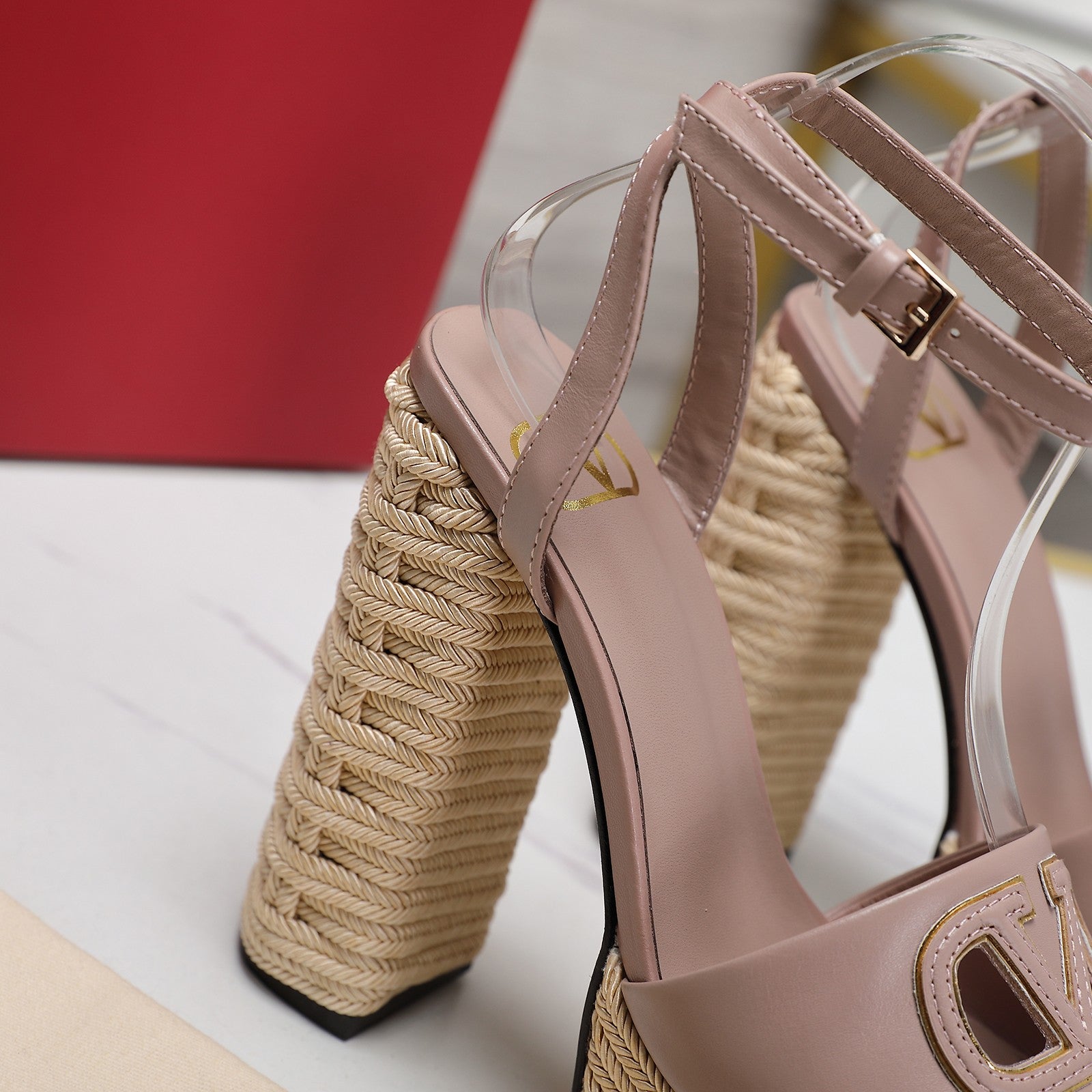 VL High-Heeled Flatform Sandals 13mm In Pinky Nude Cowhide 456381