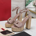 VL High-Heeled Flatform Sandals 13mm In Pinky Nude Cowhide 456381