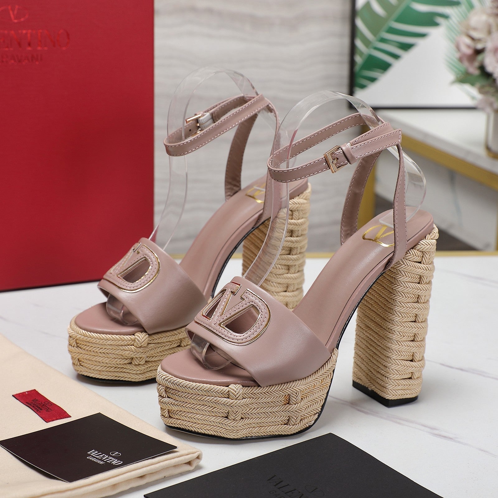 VL High-Heeled Flatform Sandals 13mm In Pinky Nude Cowhide 456381