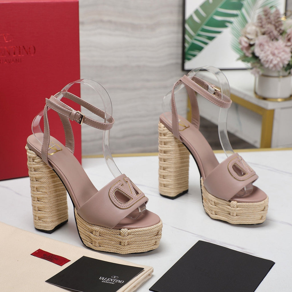 VL High-Heeled Flatform Sandals 13mm In Pinky Nude Cowhide 456381