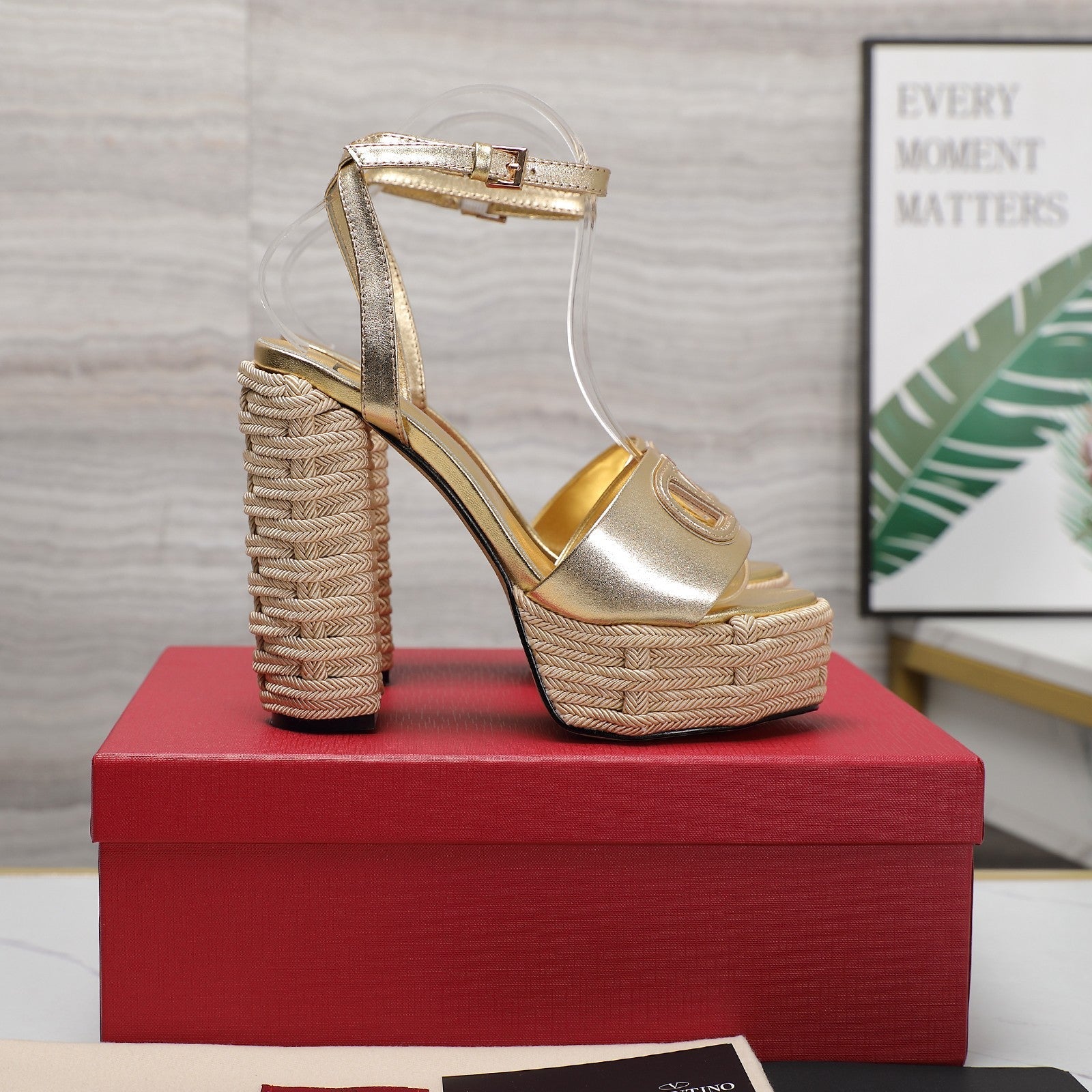 VL High-Heeled Flatform Sandals 13mm In Gold Cowhide 456380