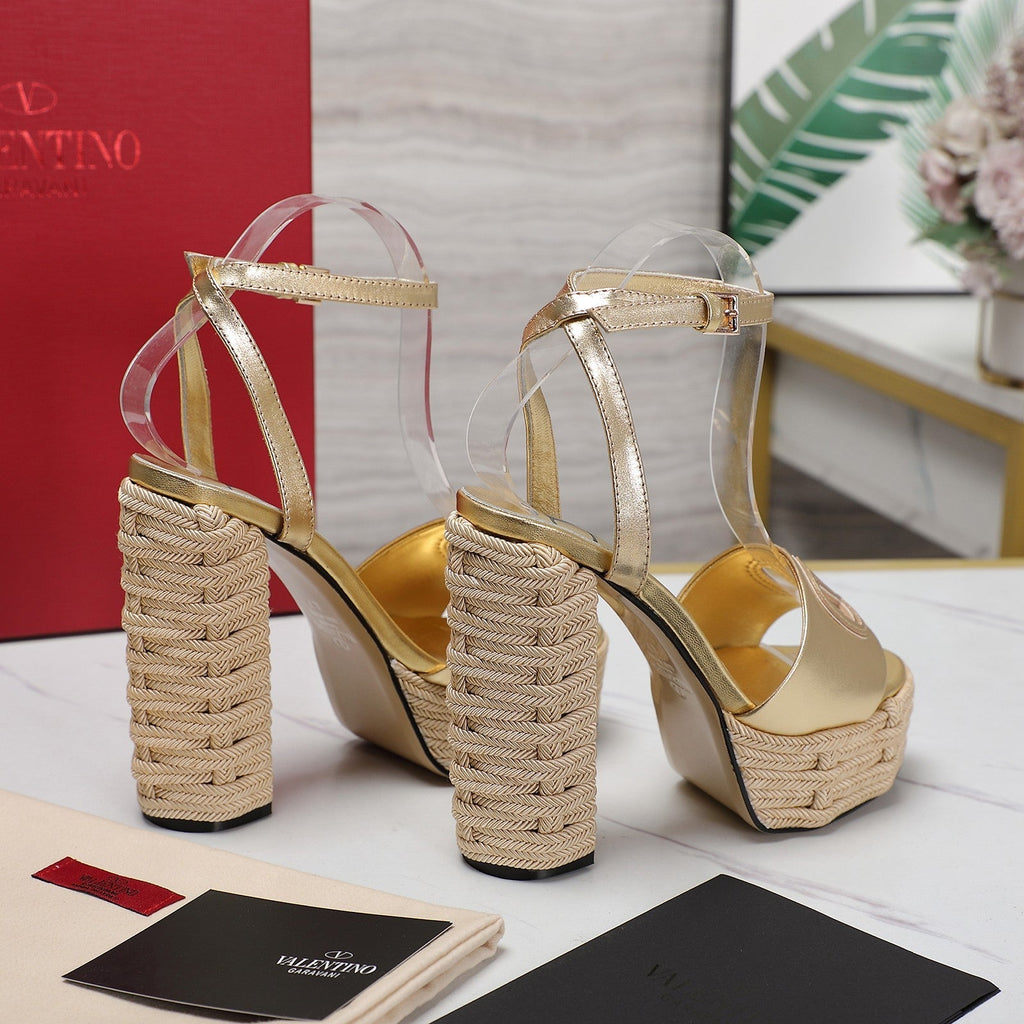 VL High-Heeled Flatform Sandals 13mm In Gold Cowhide 456380