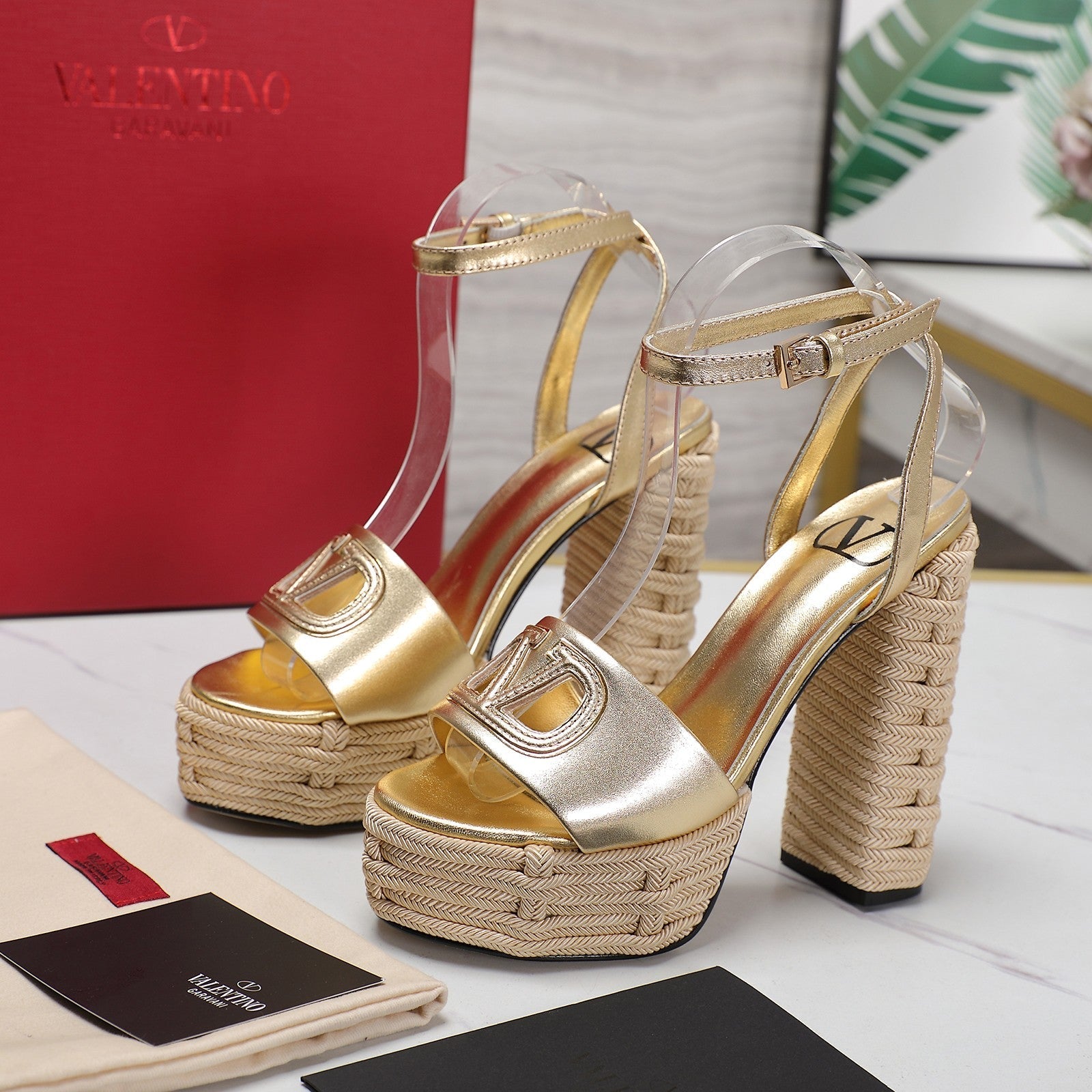 VL High-Heeled Flatform Sandals 13mm In Gold Cowhide 456380