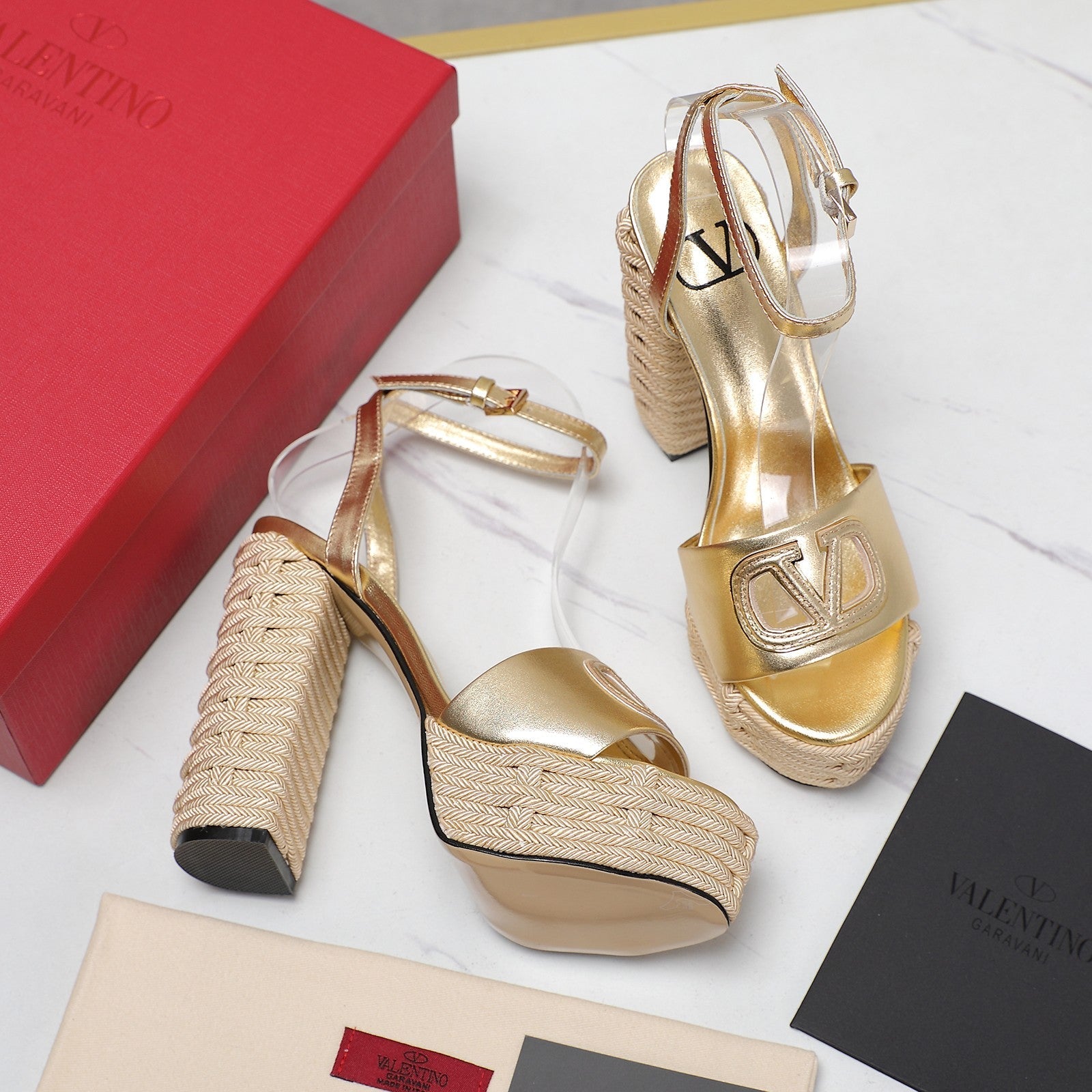 VL High-Heeled Flatform Sandals 13mm In Gold Cowhide 456380