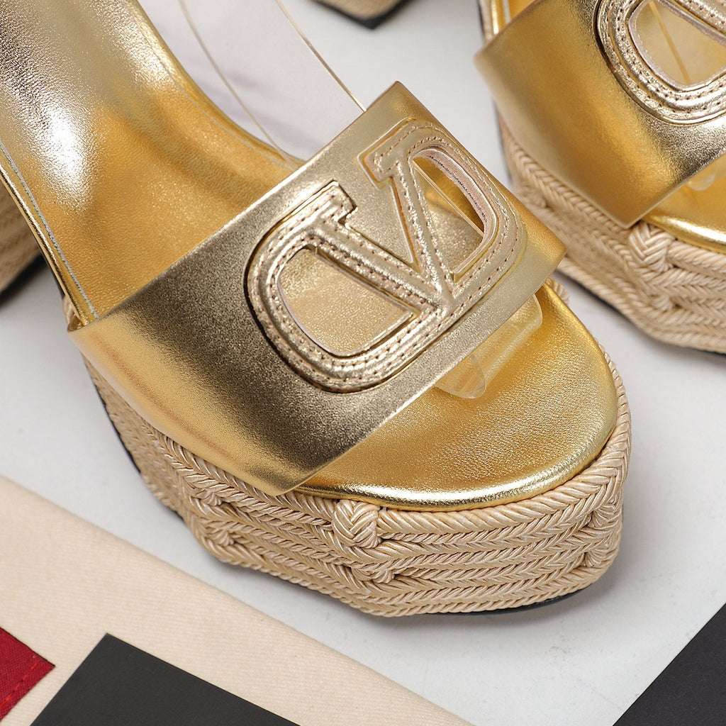 VL High-Heeled Flatform Sandals 13mm In Gold Cowhide 456380