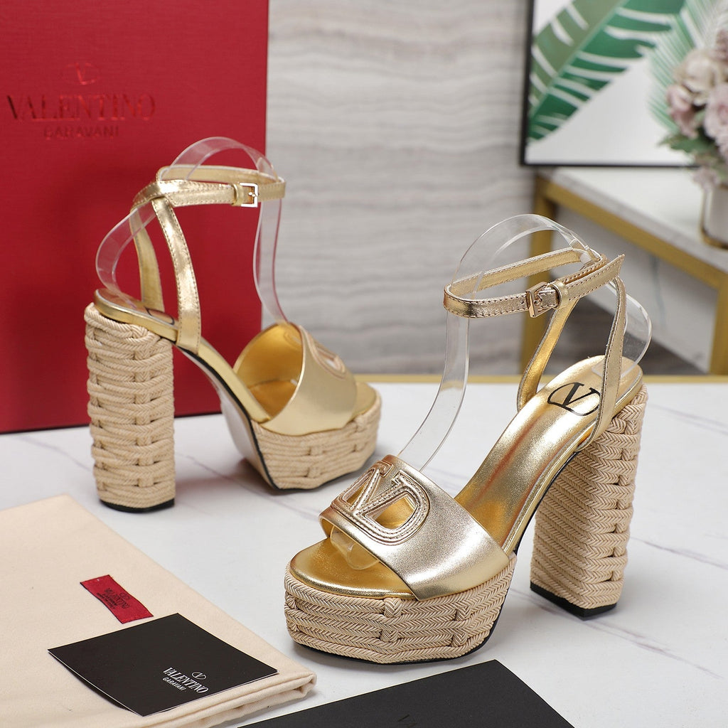 VL High-Heeled Flatform Sandals 13mm In Gold Cowhide 456380