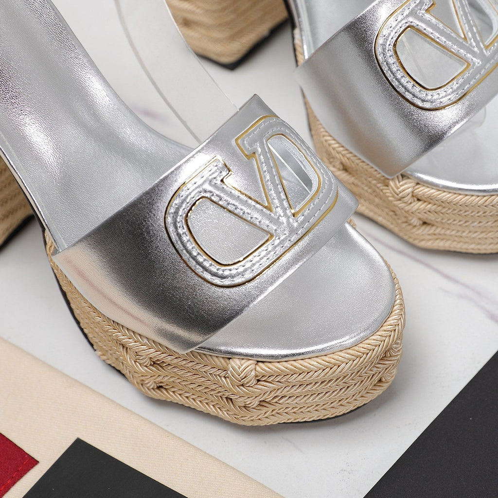 VL High-Heeled Flatform Sandals 13mm In Silver Cowhide 456379