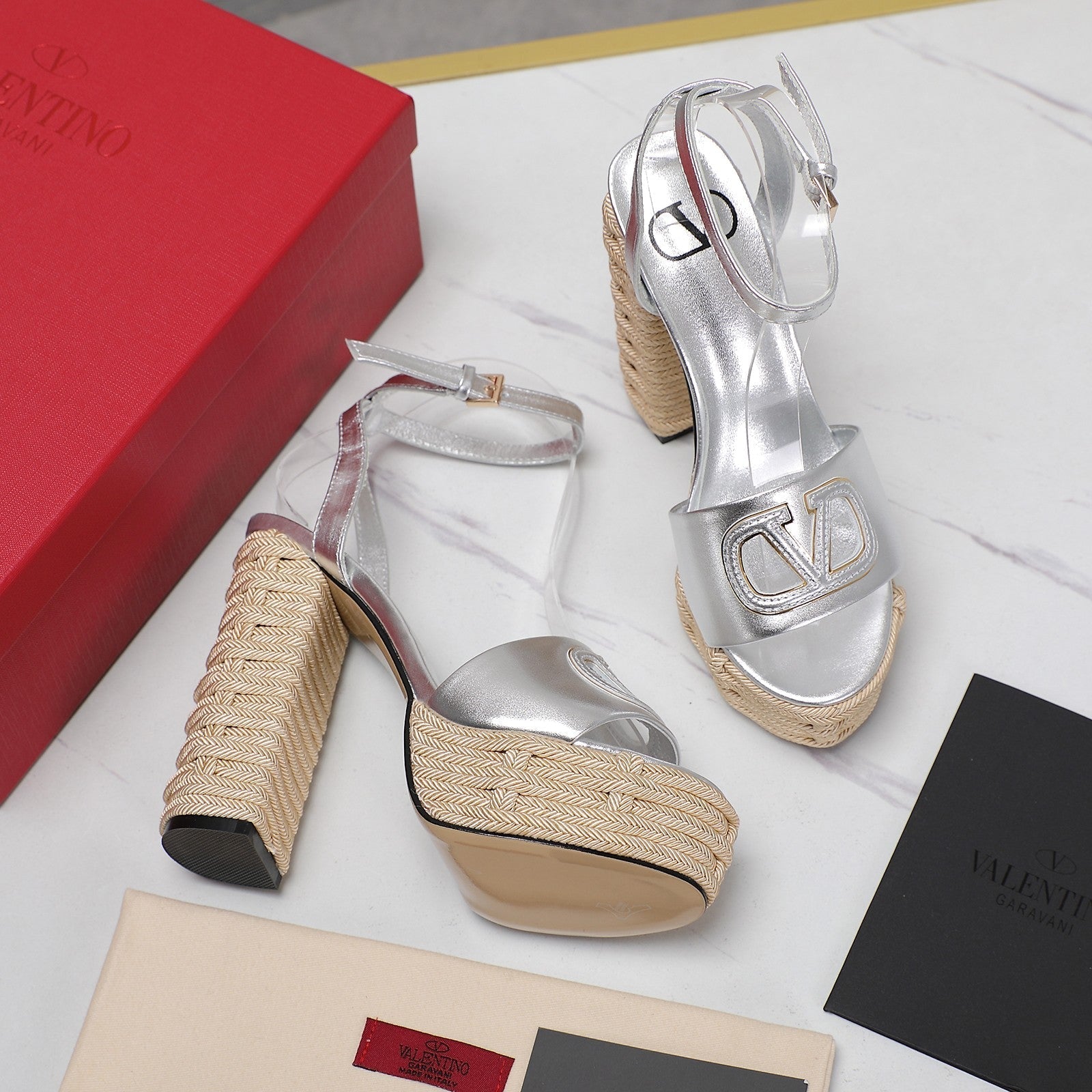 VL High-Heeled Flatform Sandals 13mm In Silver Cowhide 456379