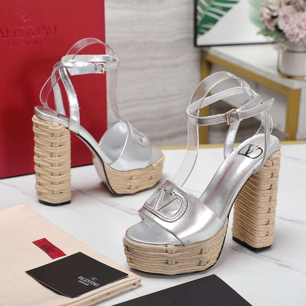 VL High-Heeled Flatform Sandals 13mm In Silver Cowhide 456379