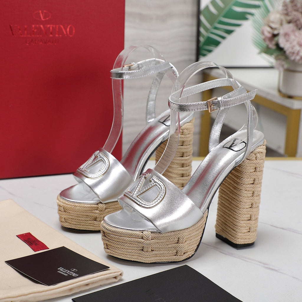 VL High-Heeled Flatform Sandals 13mm In Silver Cowhide 456379