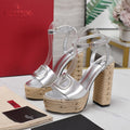 VL High-Heeled Flatform Sandals 13mm In Silver Cowhide 456379