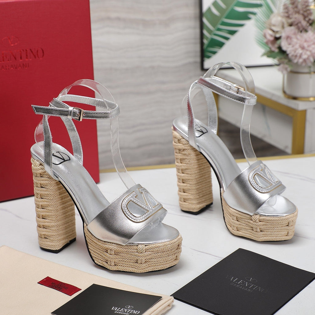 VL High-Heeled Flatform Sandals 13mm In Silver Cowhide 456379