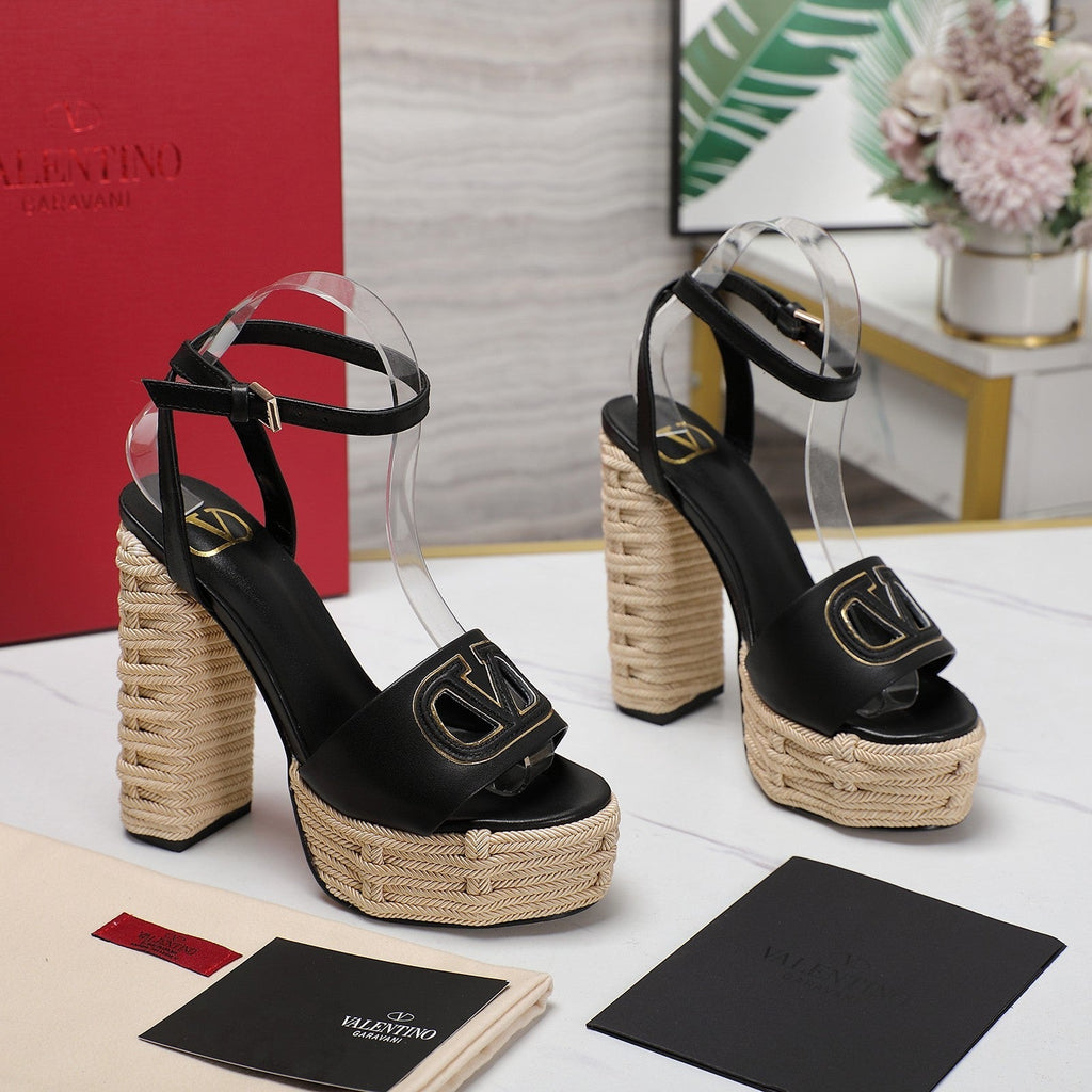 VL High-Heeled Flatform Sandals 13mm In Black Cowhide 456378