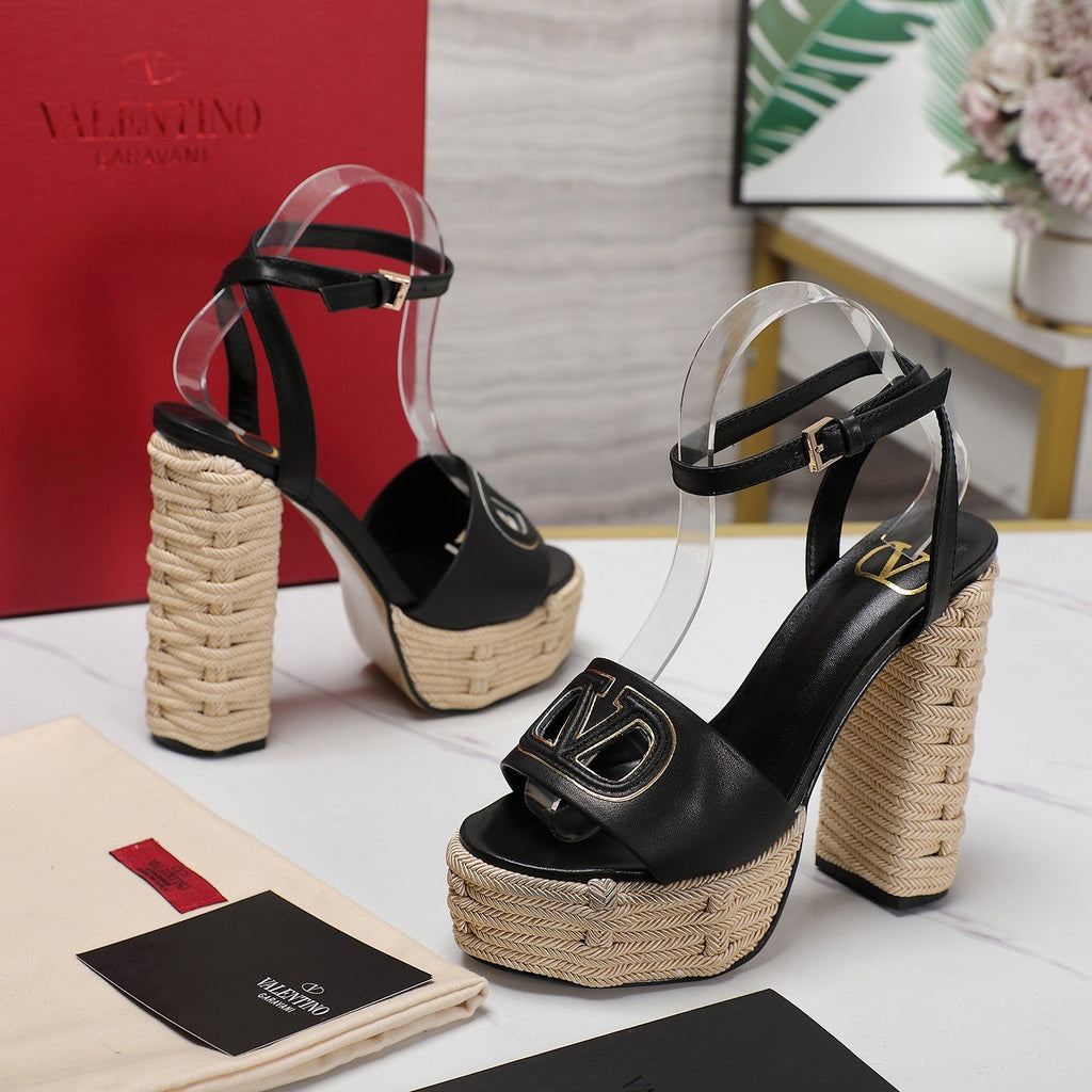 VL High-Heeled Flatform Sandals 13mm In Black Cowhide 456378